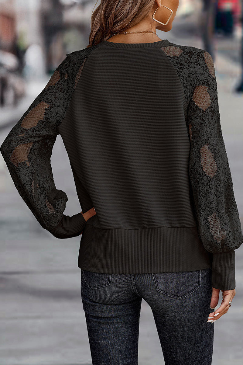 Casual Solid Lace V Neck Tops(4 Colors) - Fashionpara