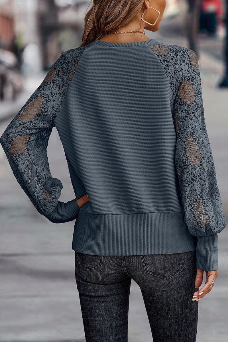 Casual Solid Lace V Neck Tops(4 Colors) - Fashionpara