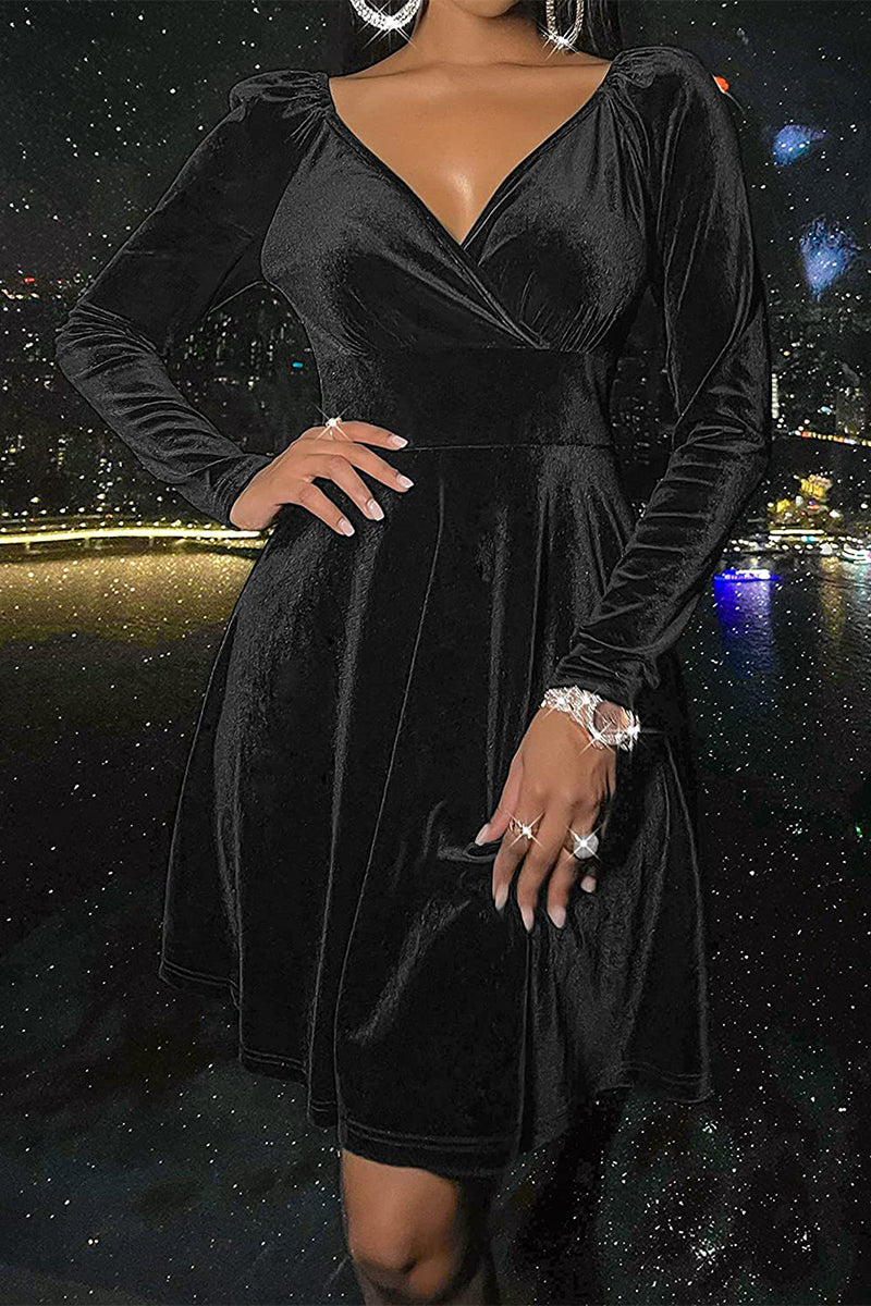 Celebrities Elegant Solid Solid Color V Neck A Line Dresses - Fashionpara