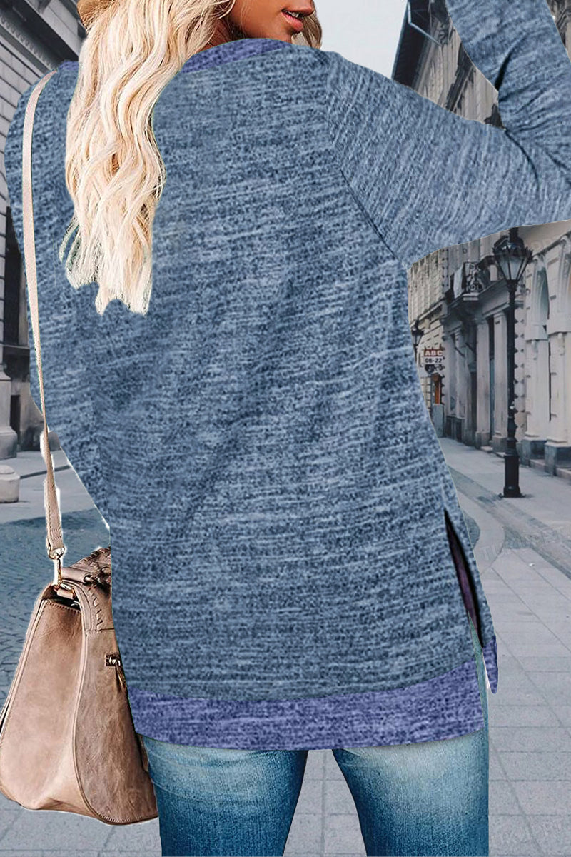 Casual Solid Contrast O Neck Tops - Fashionpara