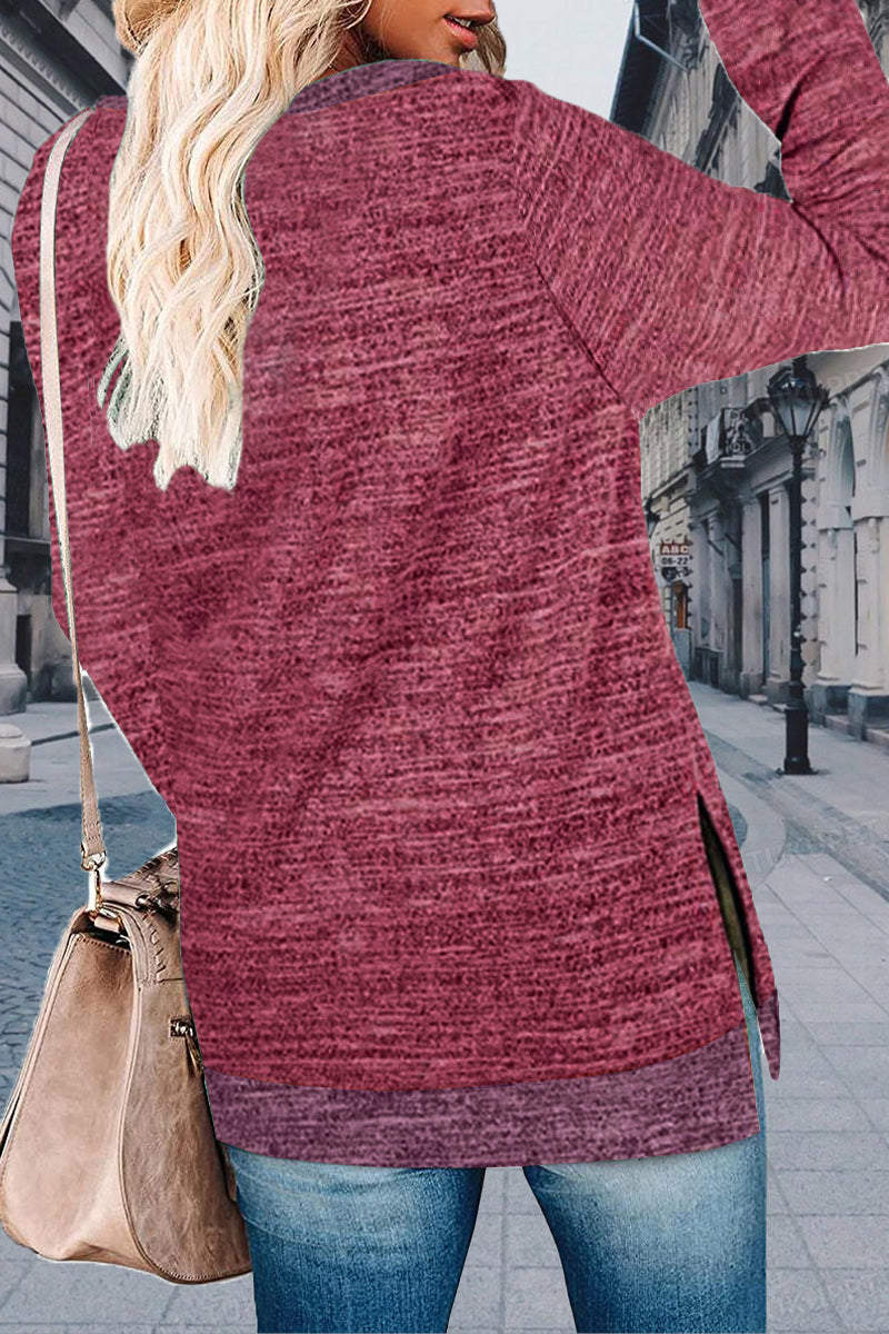 Casual Solid Contrast O Neck Tops - Fashionpara