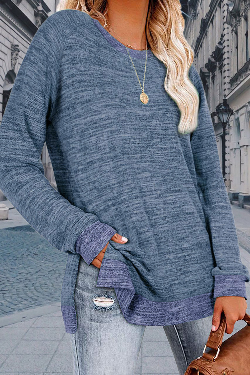 Casual Solid Contrast O Neck Tops - Fashionpara