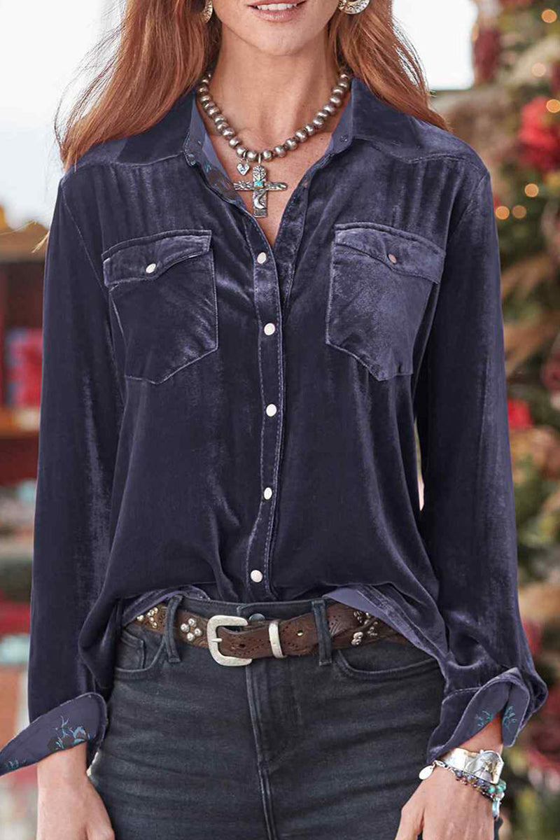 Casual Solid Pocket Asymmetrical Turndown Collar Tops - Fashionpara