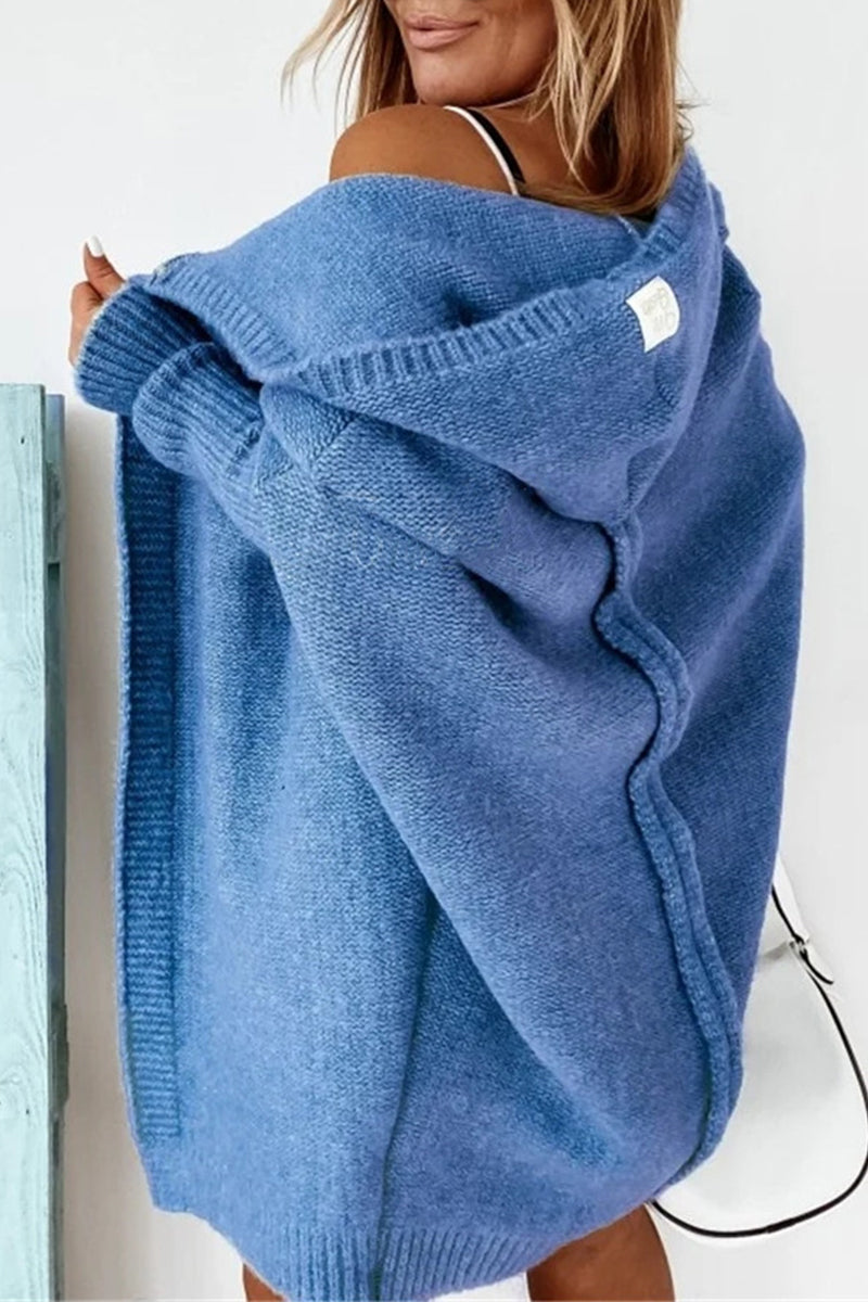 Street Solid Asymmetrical Hooded Cardigan for All Seasons