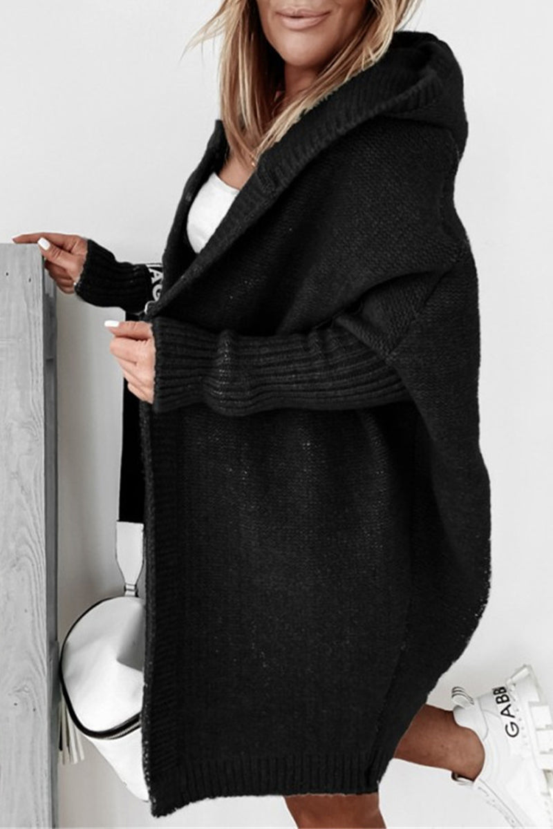Street Solid Asymmetrical Hooded Cardigan for All Seasons