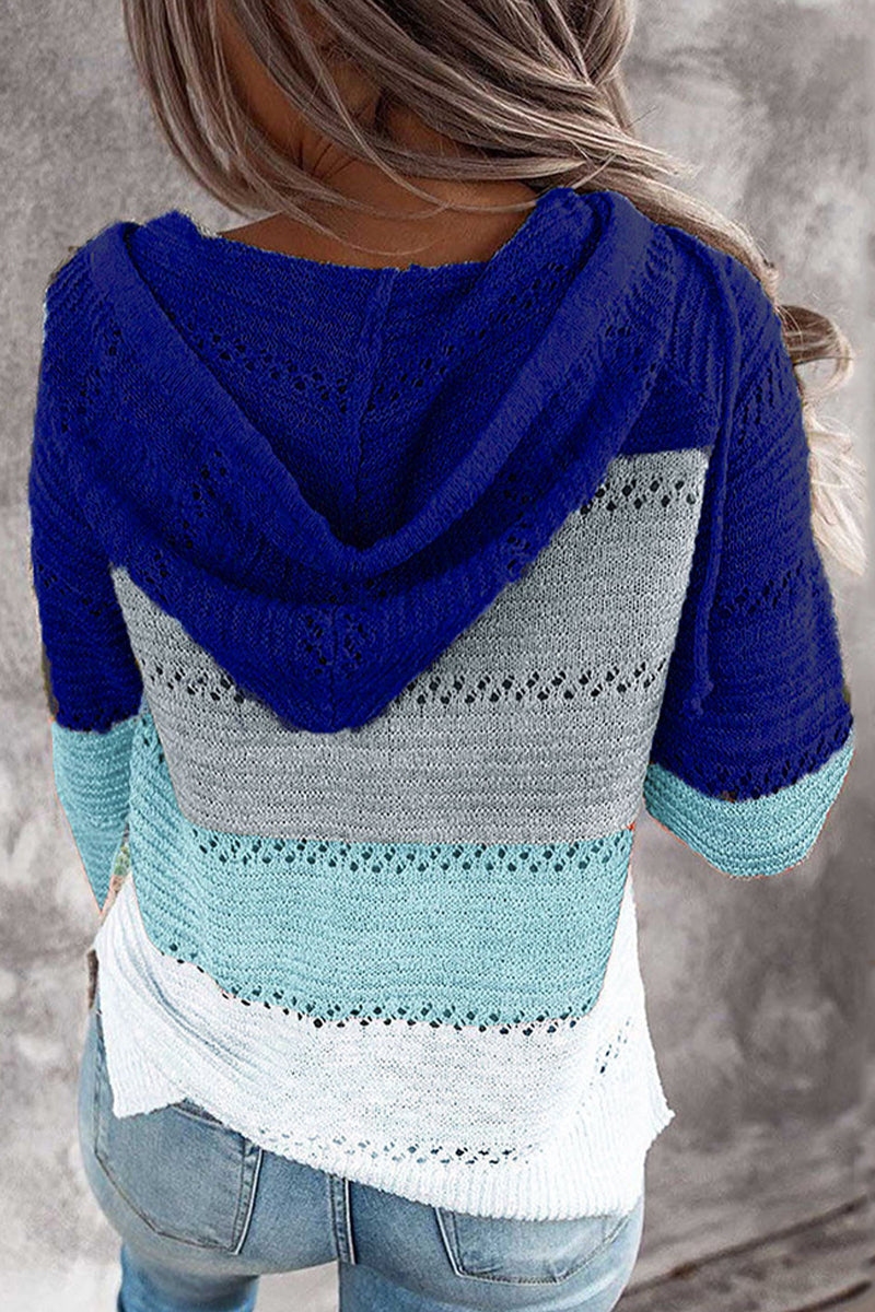 Wisherryy Fashion Hooded Leopard Stitched Knit Sweater(8 Colors) - Fashionpara