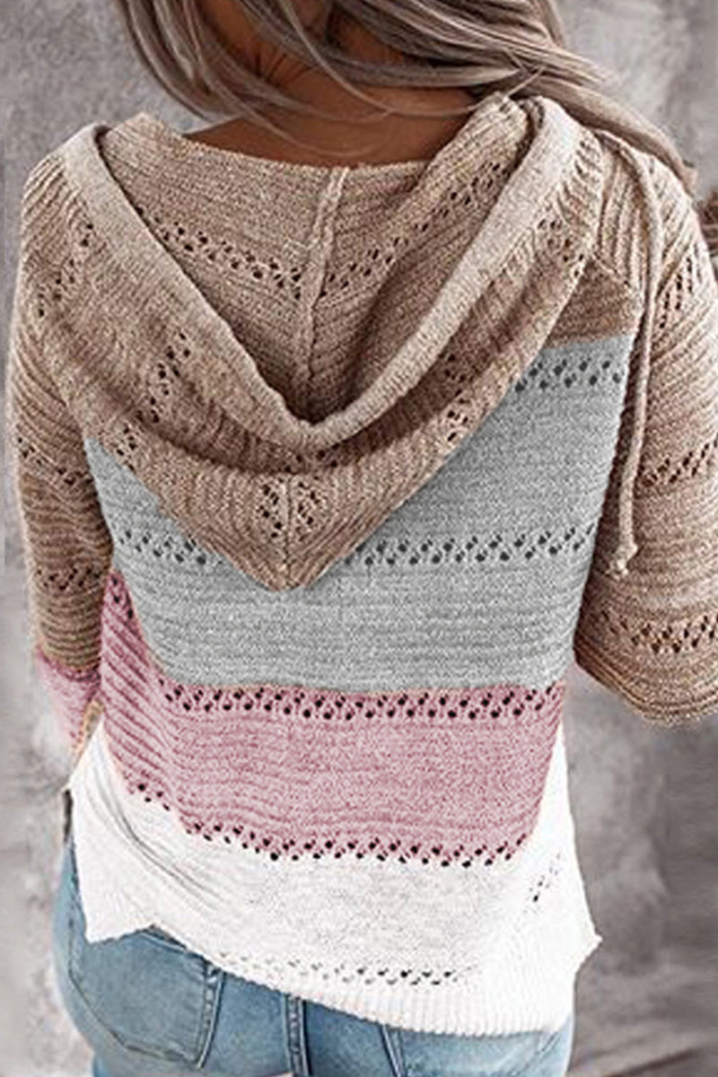 Wisherryy Fashion Hooded Leopard Stitched Knit Sweater(8 Colors) - Fashionpara