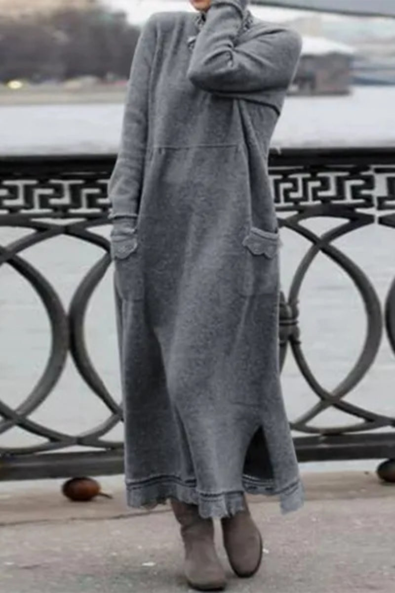 Solid Solid Color O Neck Long Sleeve Dresses - Fashionpara