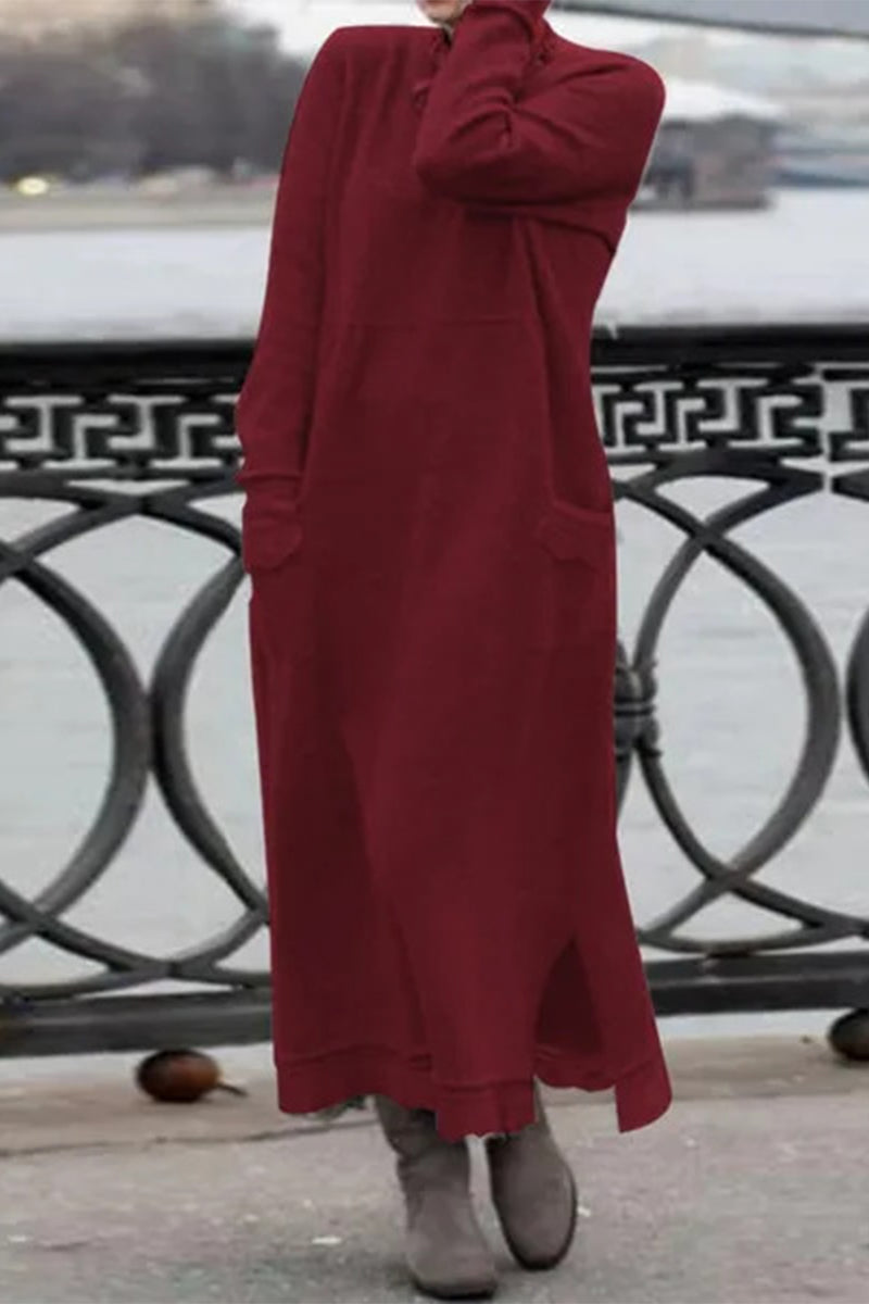 Solid Solid Color O Neck Long Sleeve Dresses - Fashionpara