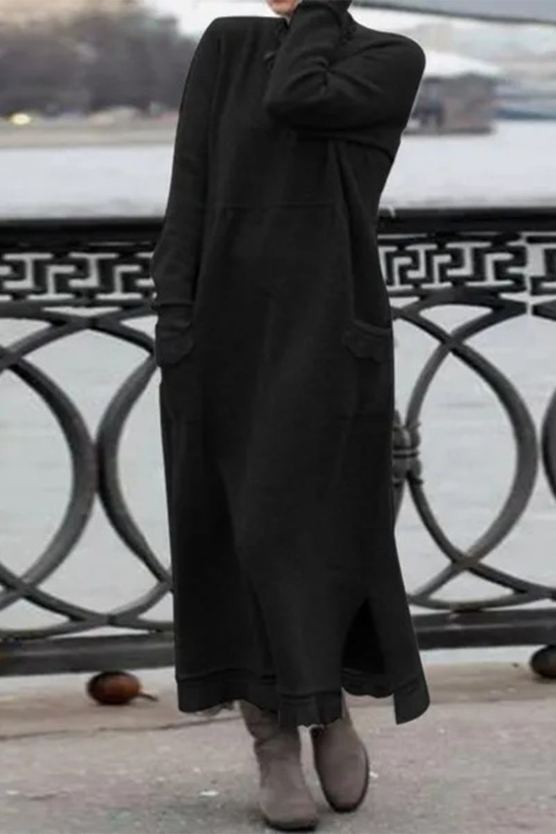 Solid Solid Color O Neck Long Sleeve Dresses - Fashionpara