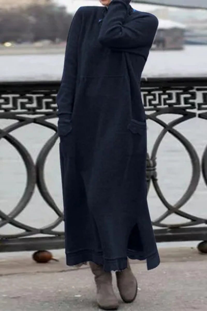 Solid Solid Color O Neck Long Sleeve Dresses - Fashionpara