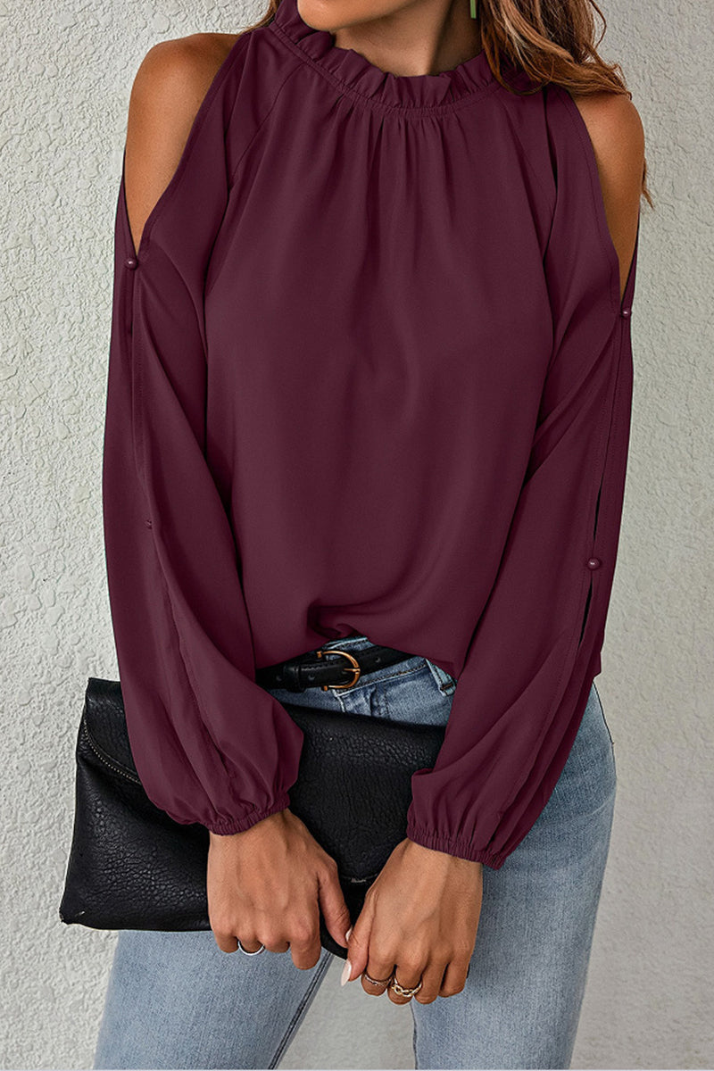 Elegant Solid Half A Turtleneck Tops - Fashionpara