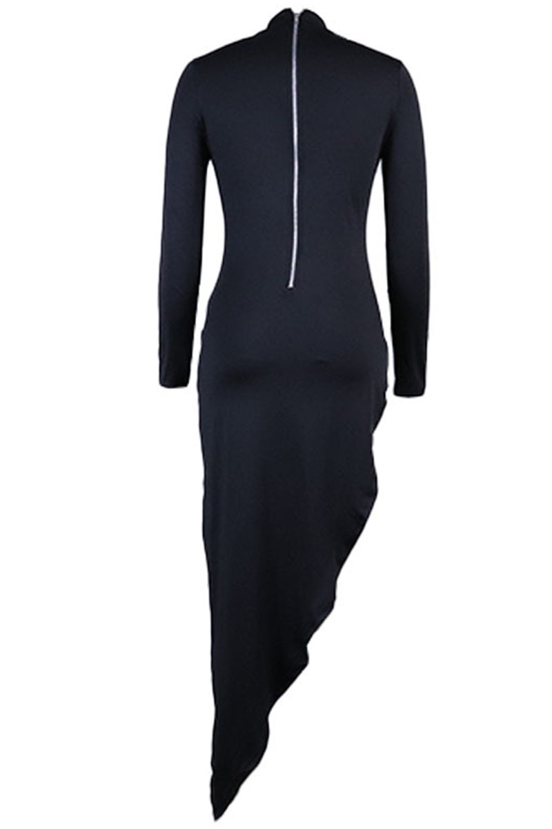 Celebrities Elegant  Asymmetrical Zipper Half A Turtleneck One Step Skirt Dresses - Fashionpara