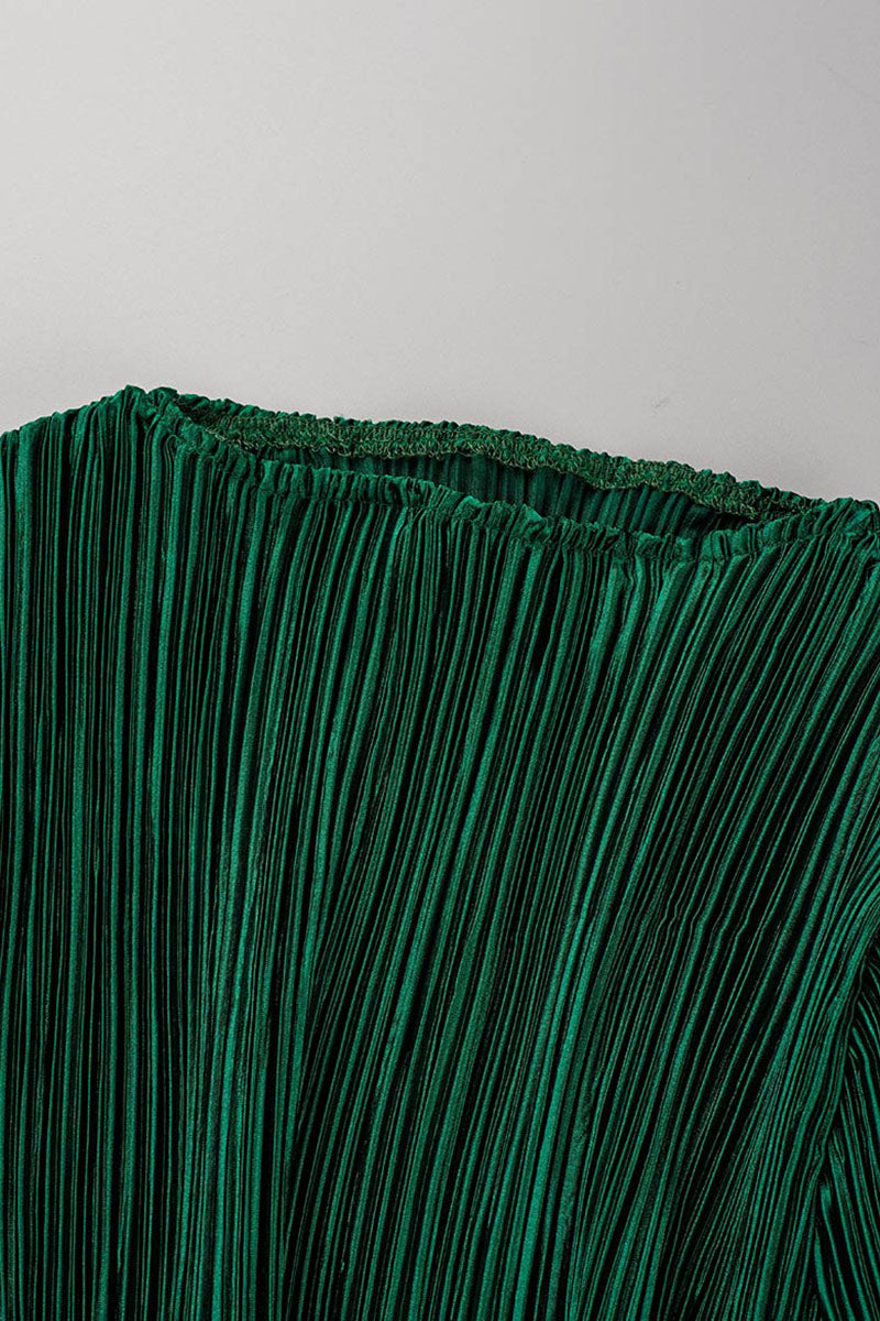 Casual Solid Patchwork Fold O Neck Straight Dresses - Fashionpara