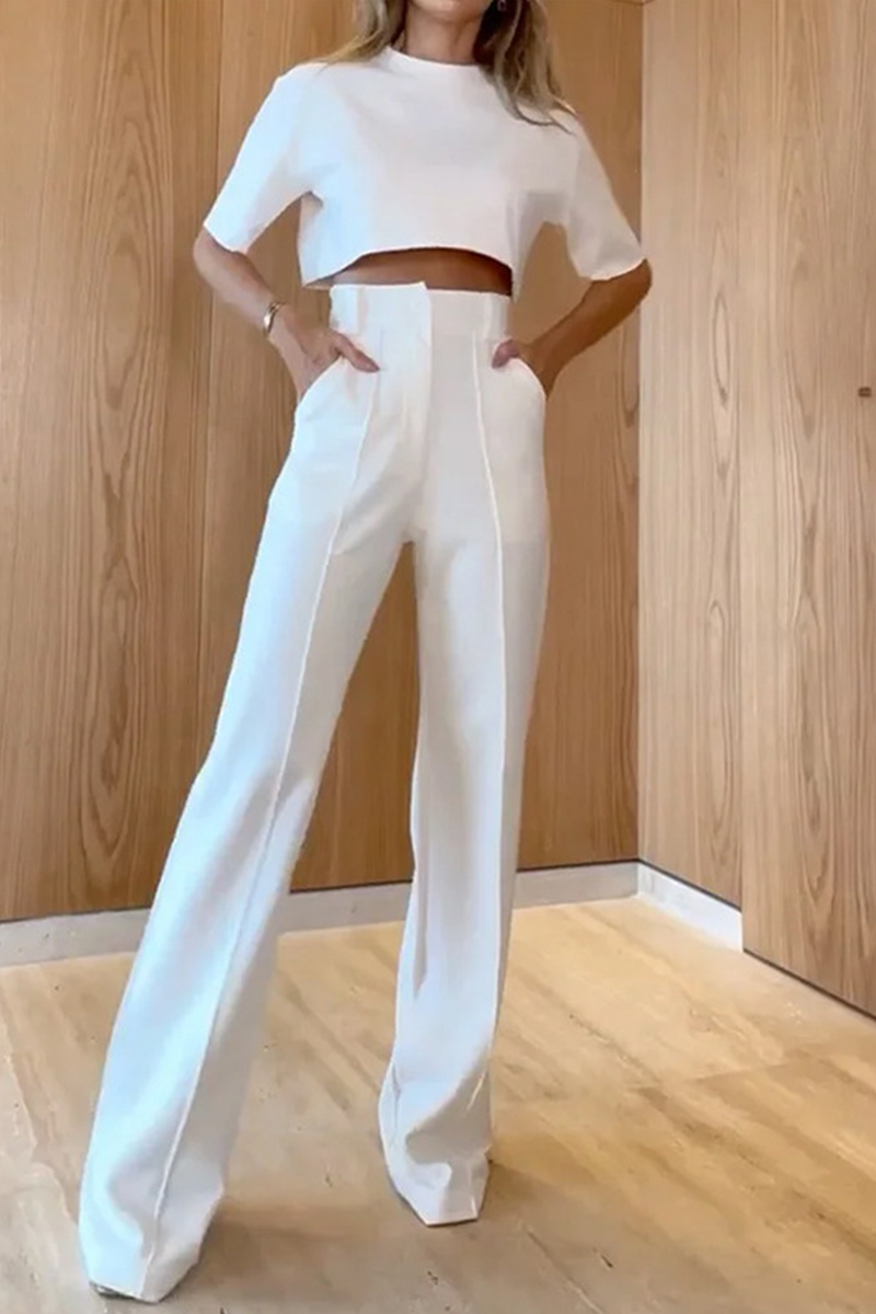 Casual Solid Patchwork O Neck Short Sleeve Two Pieces - Fashionpara