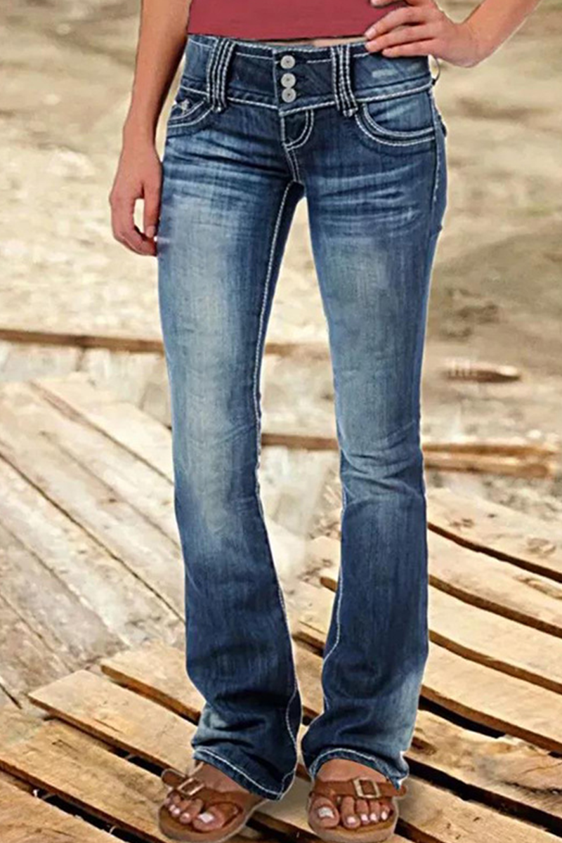 Street Patchwork Ripped High Waist Boot Cut Denim Jeans(8 Colors) - Fashionpara