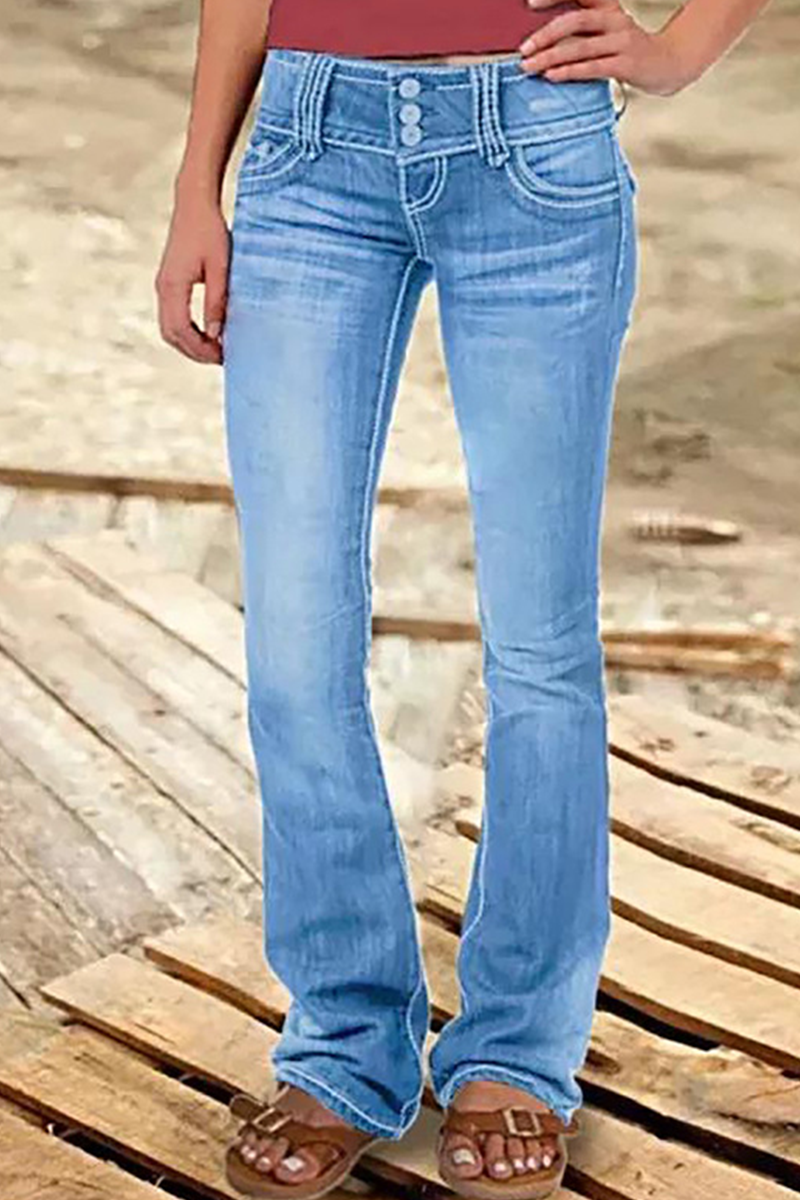 Street Patchwork Ripped High Waist Boot Cut Denim Jeans(8 Colors) - Fashionpara