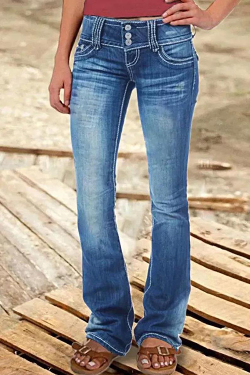 Street Patchwork Ripped High Waist Boot Cut Denim Jeans(8 Colors) - Fashionpara