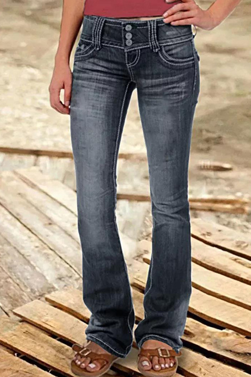 Street Patchwork Ripped High Waist Boot Cut Denim Jeans(8 Colors) - Fashionpara