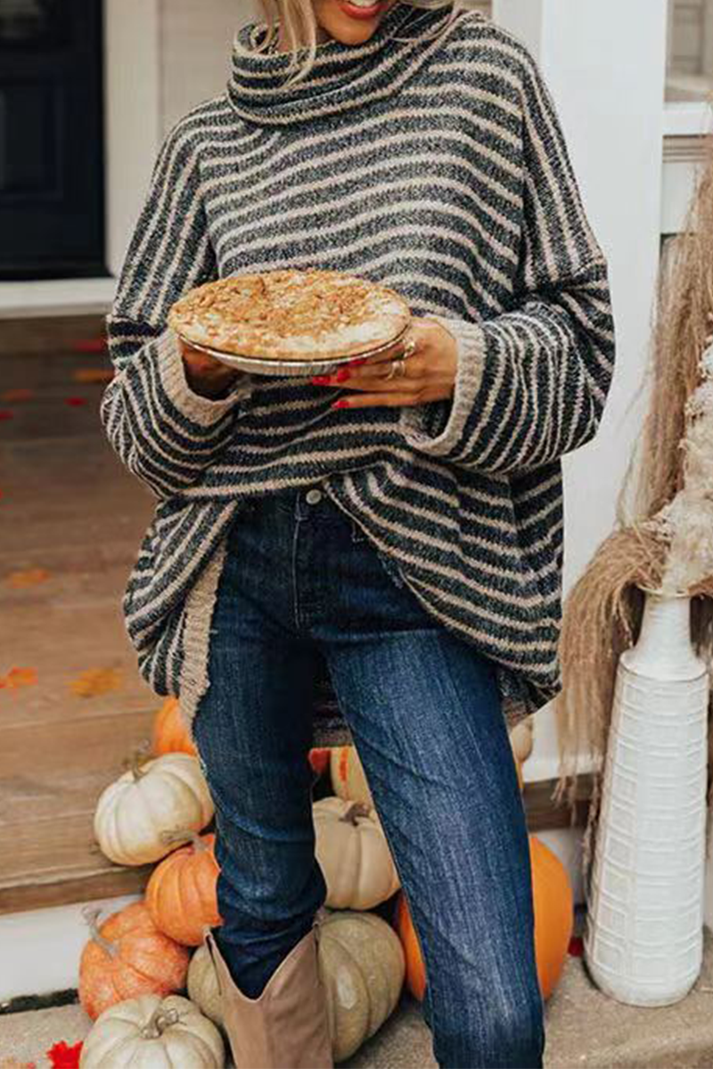 Florcoo Casual Striped Turtleneck Sweater - 4 Colors Available