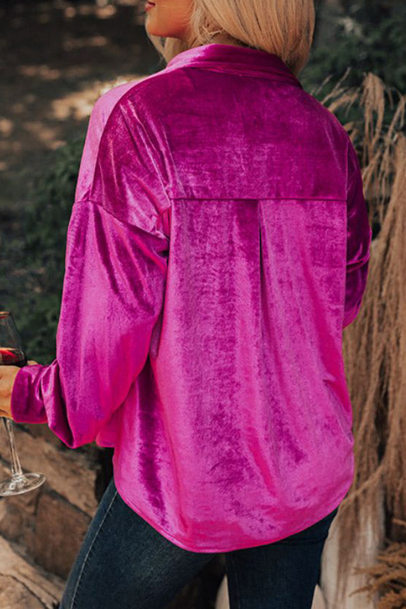 Street Pocket Solid Color Turndown Collar Tops(3 Colors) - Fashionpara