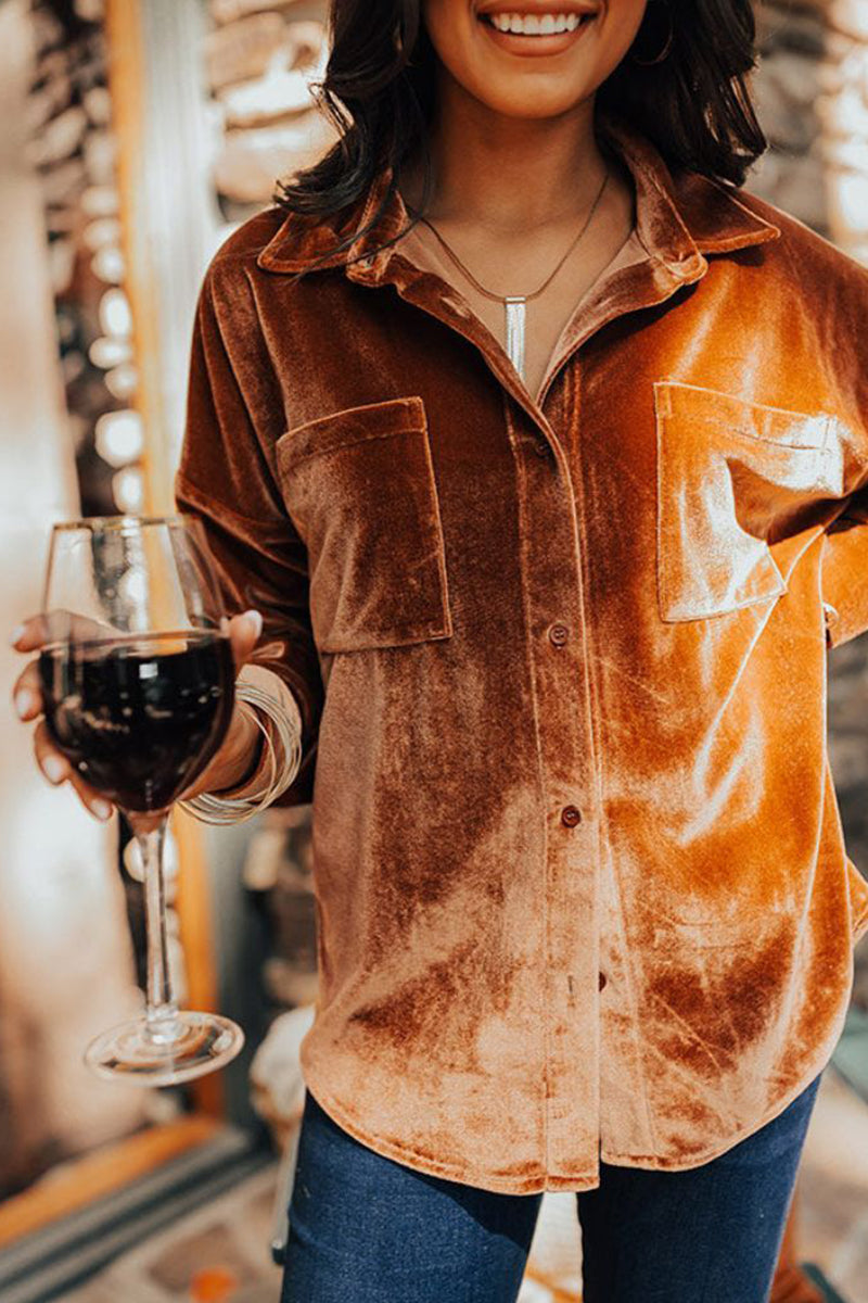 Street Pocket Solid Color Turndown Collar Tops(3 Colors) - Fashionpara