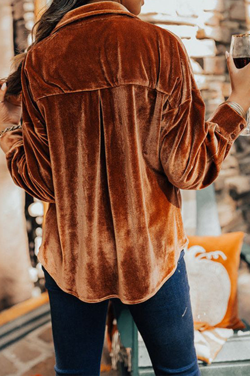 Street Pocket Solid Color Turndown Collar Tops(3 Colors) - Fashionpara