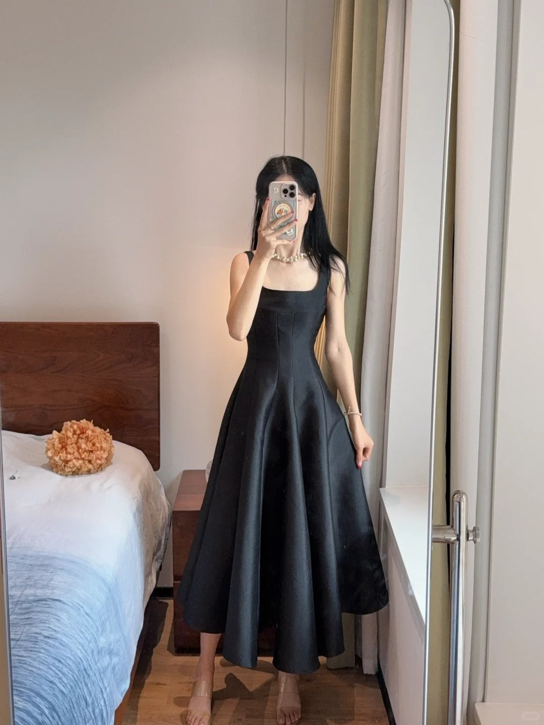 Simple And Elegant Pink A-line Square Neck Halter Satin Prom Dress Evening Dress P4167