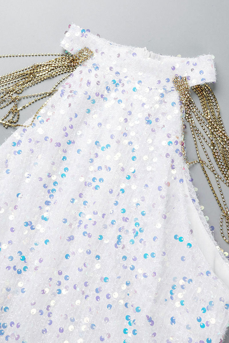 Sexy Elegant Solid Sequins Patchwork Chains O Neck Pencil Skirt Dresses(3 Colors) - Fashionpara