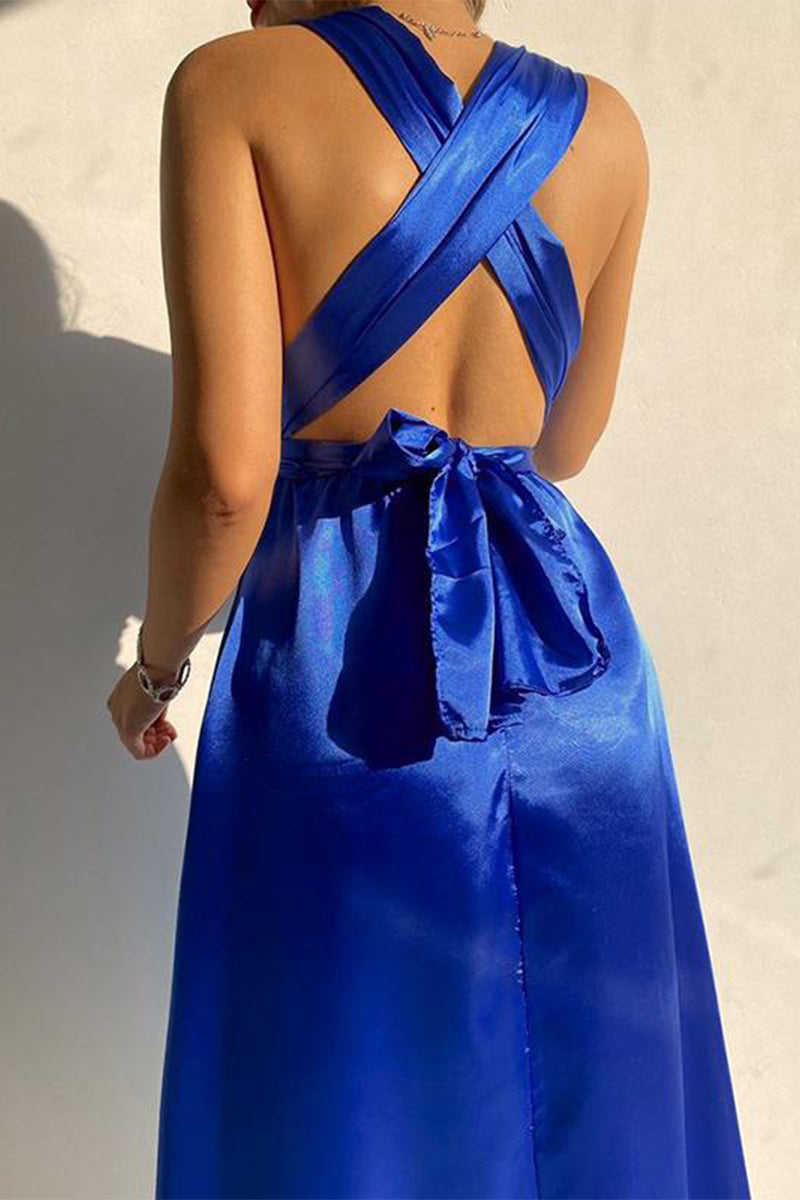 Sexy Elegant Solid Frenulum Solid Color V Neck Princess Dresses(3 Colors) - Fashionpara