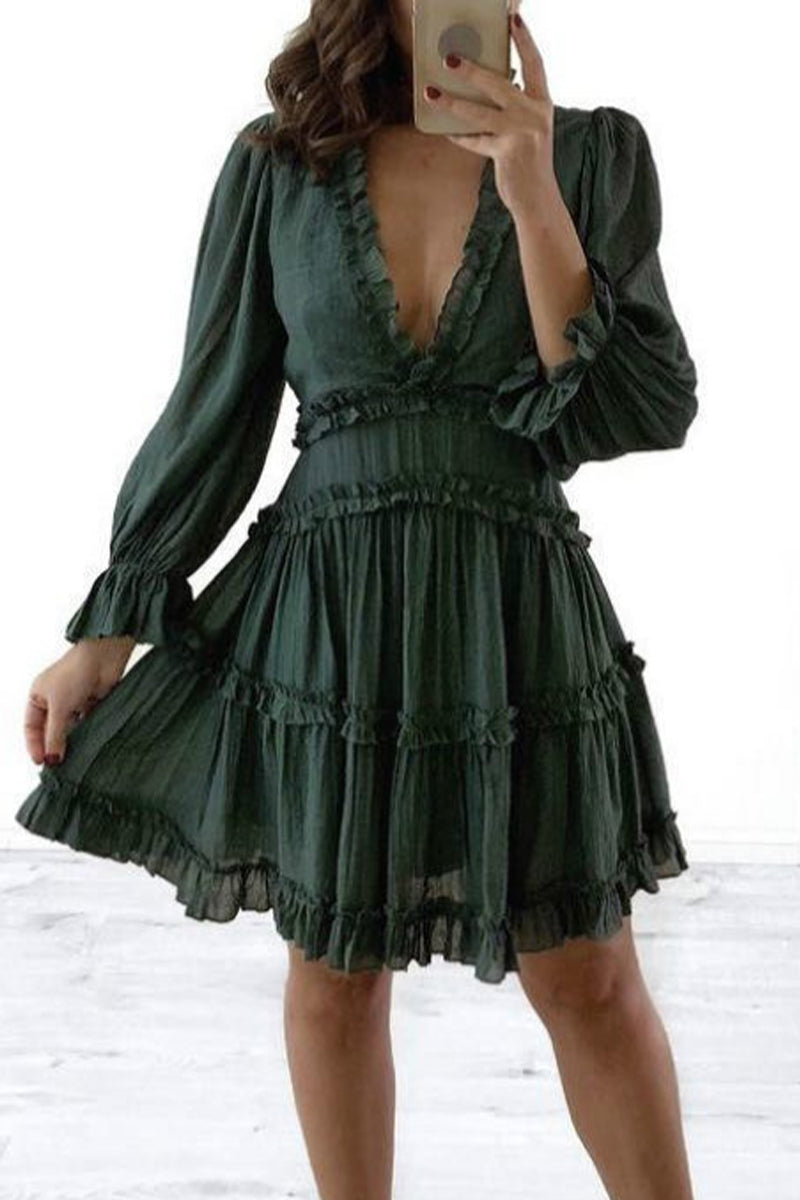 Sweet Print Printing V Neck A Line Dresses - Fashionpara