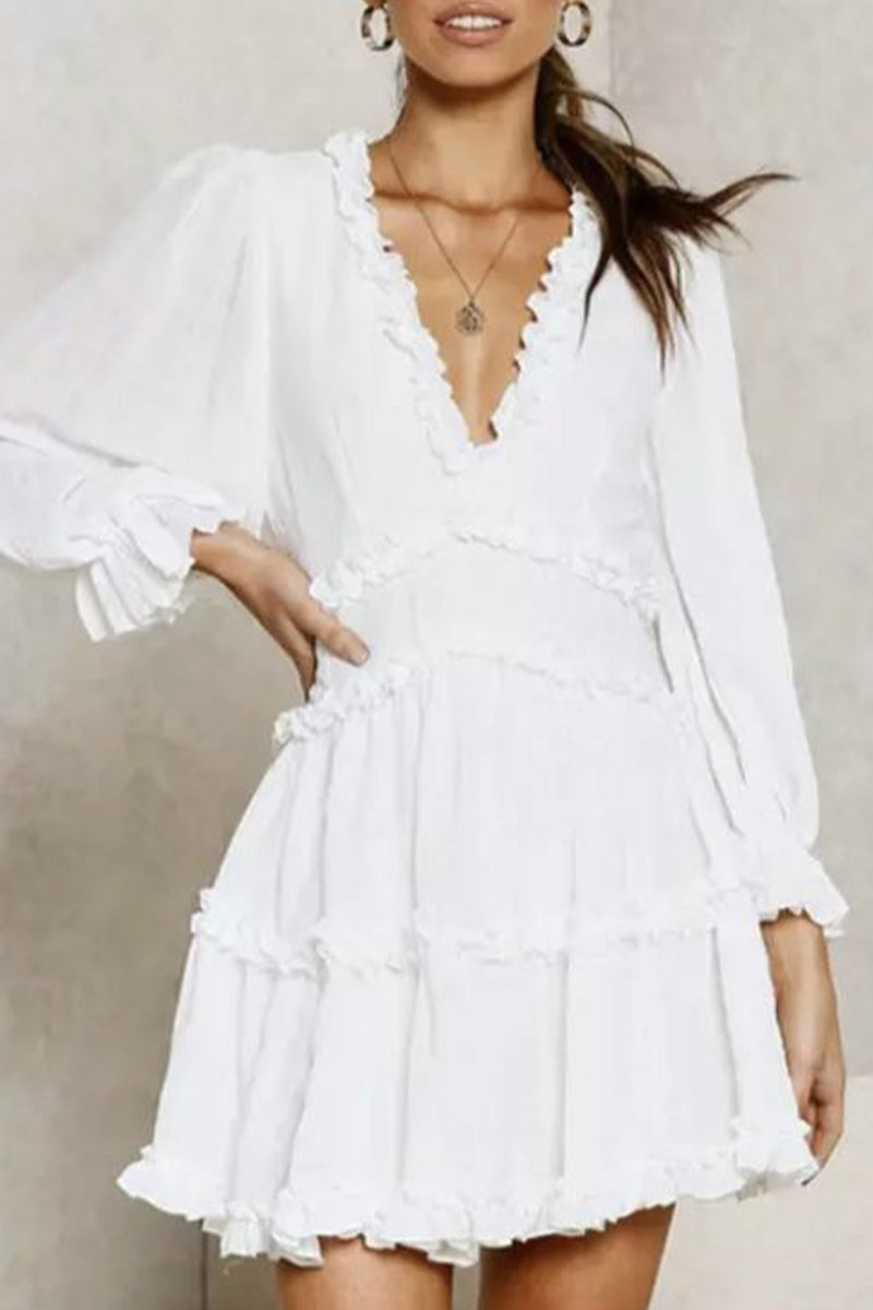 Sweet Print Printing V Neck A Line Dresses - Fashionpara