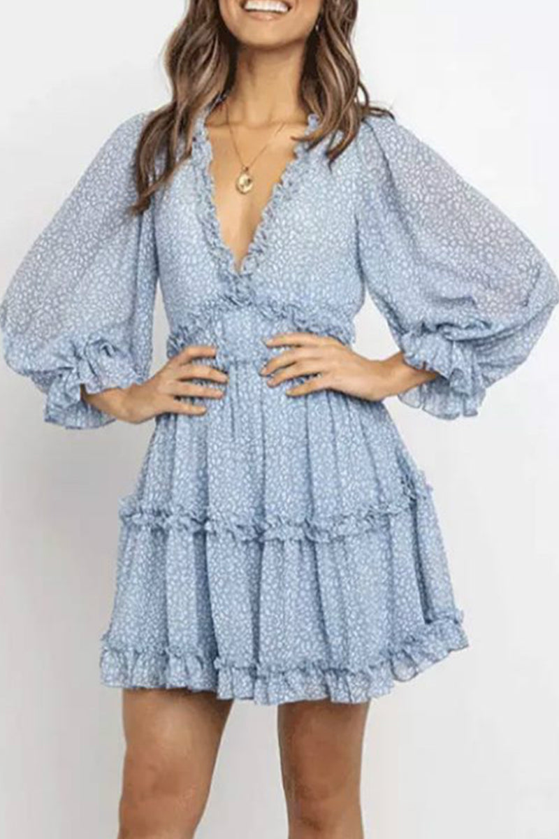 Sweet Print Printing V Neck A Line Dresses - Fashionpara