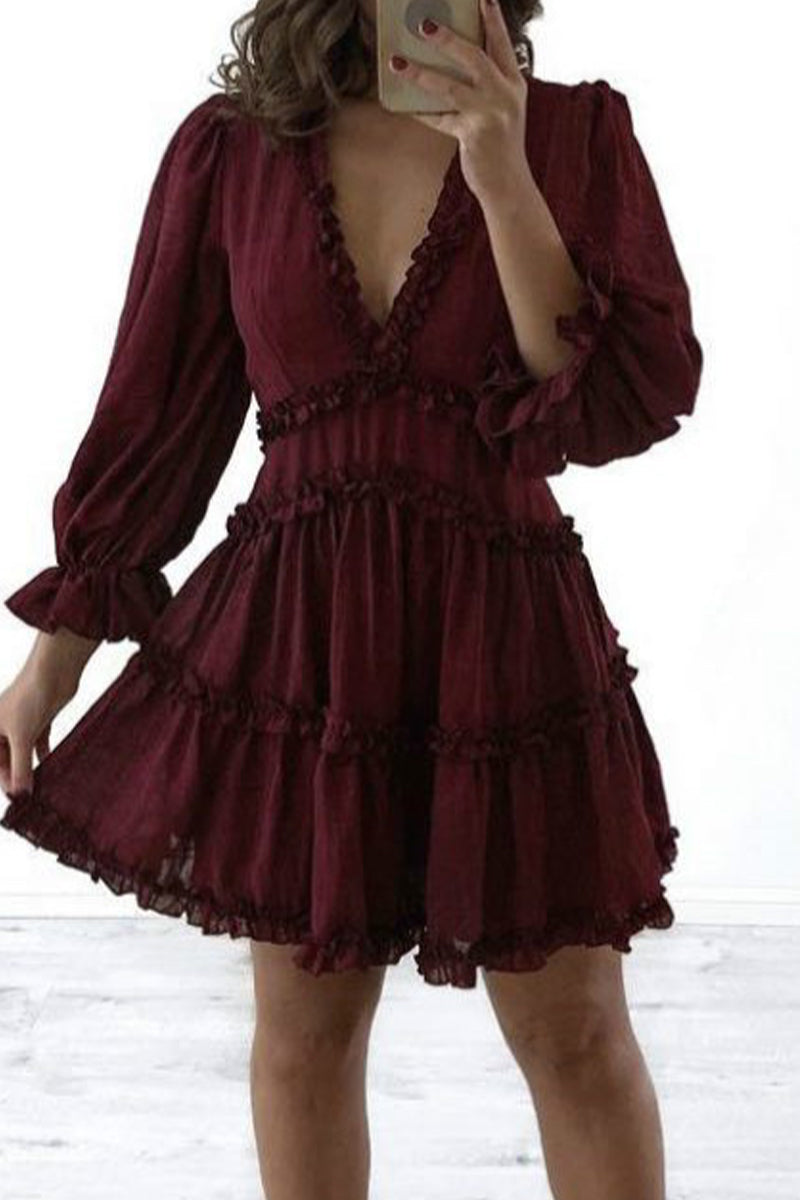 Sweet Print Printing V Neck A Line Dresses - Fashionpara