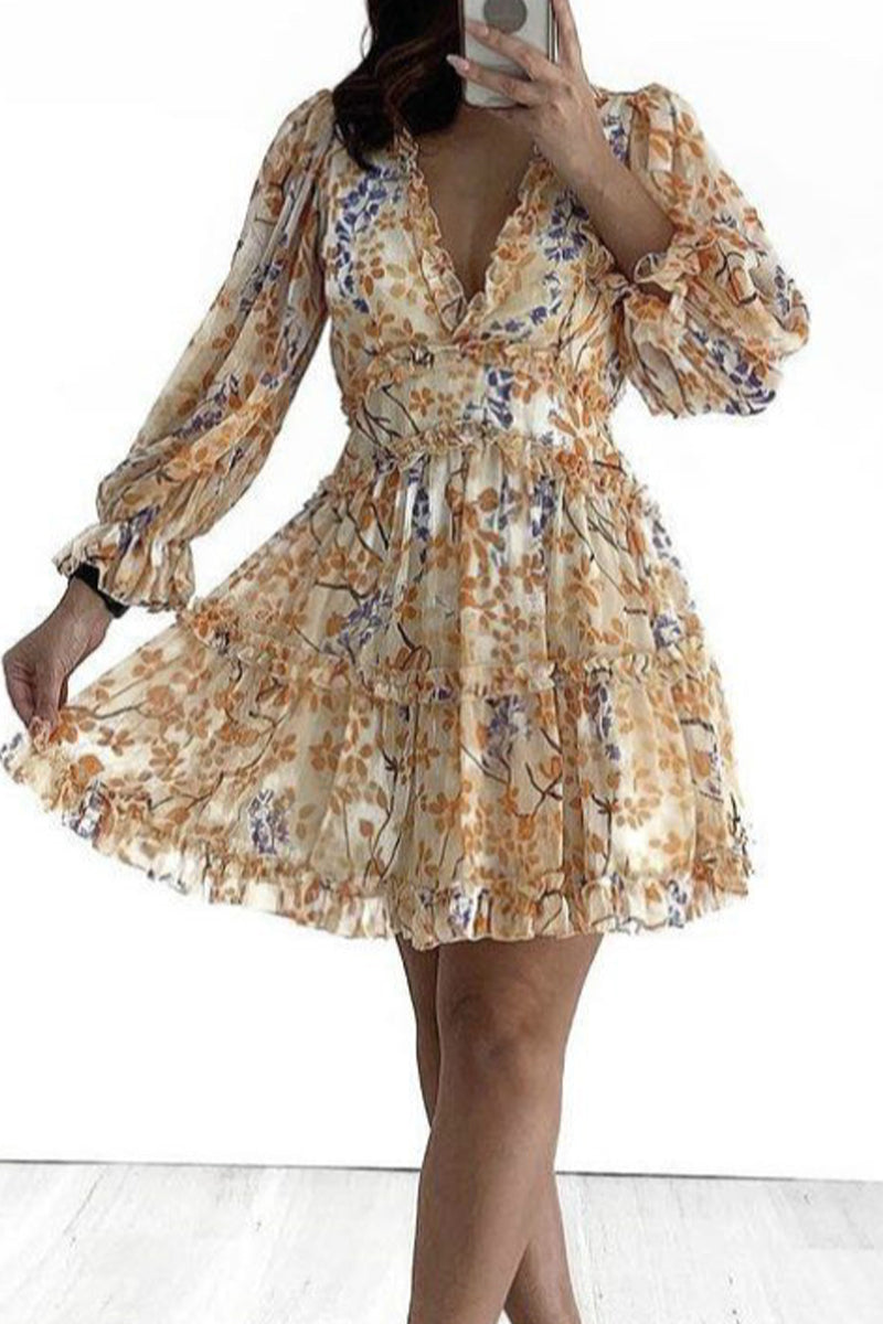 Sweet Print Printing V Neck A Line Dresses - Fashionpara