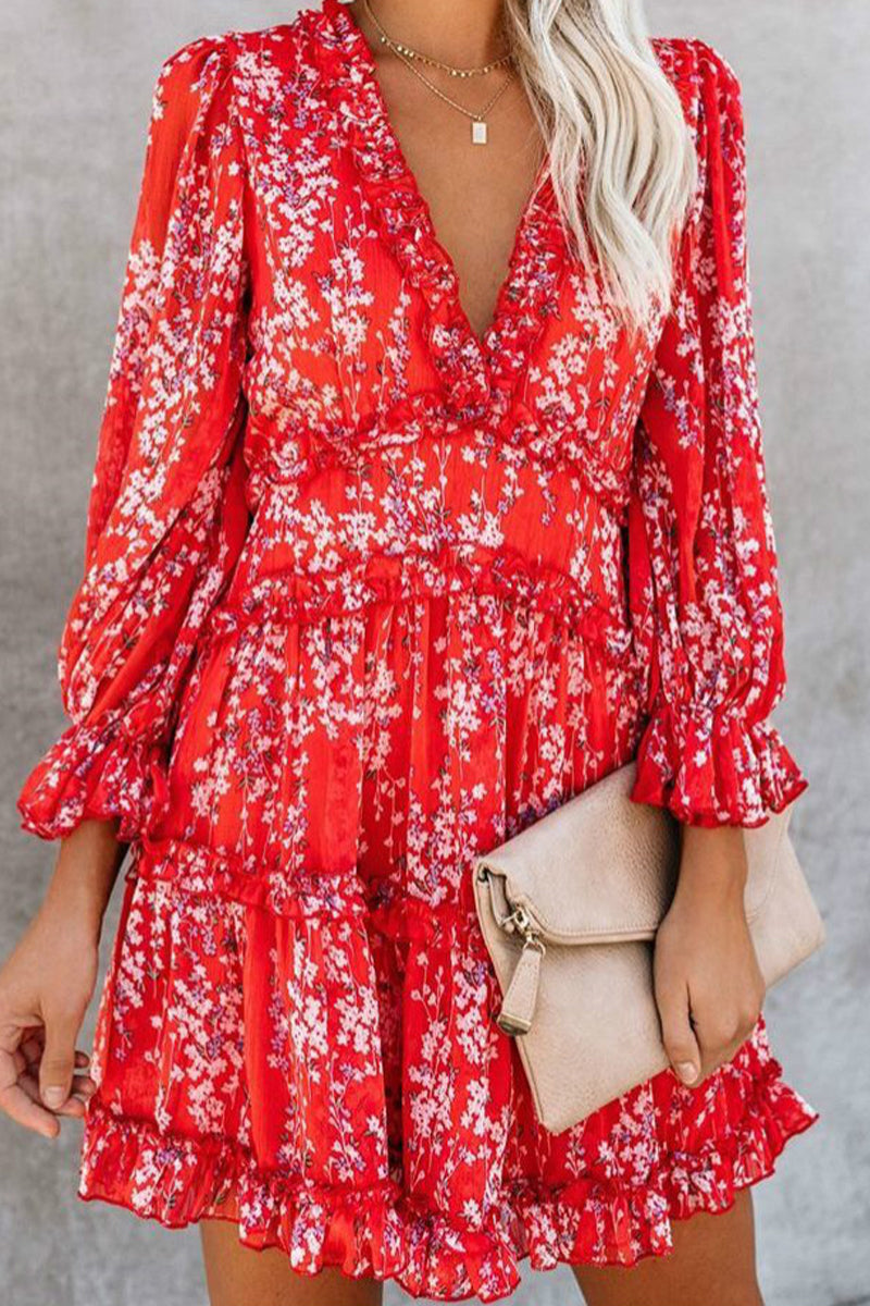 Sweet Print Printing V Neck A Line Dresses - Fashionpara