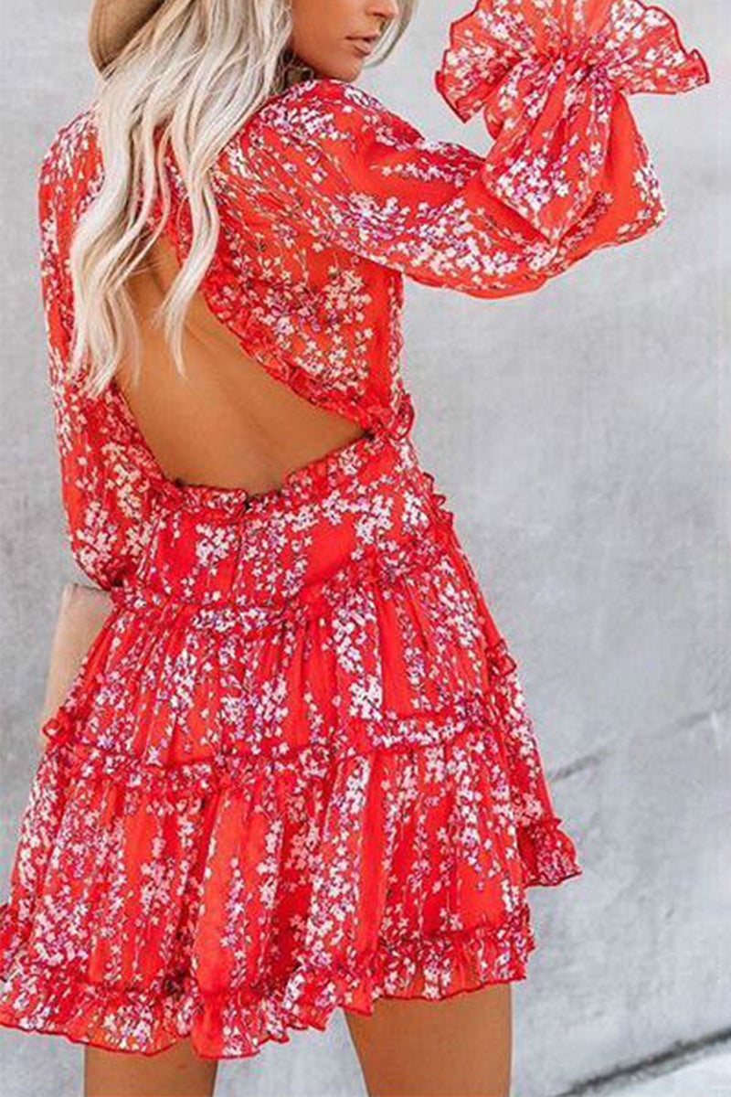Sweet Print Printing V Neck A Line Dresses - Fashionpara