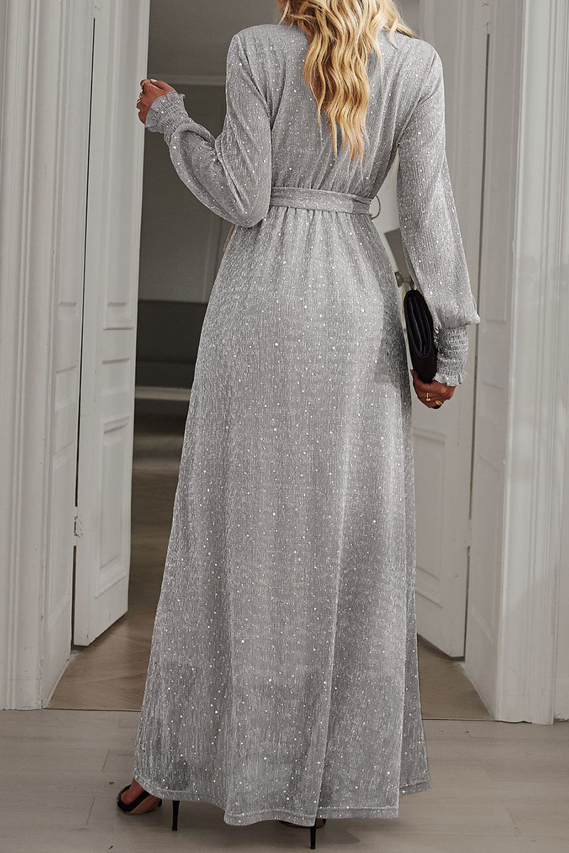 Elegant Formal Solid With Belt V Neck A Line Dresses(5 Colors) - Fashionpara