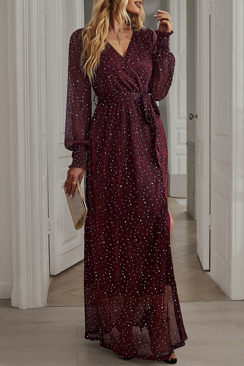 Elegant Formal Solid With Belt V Neck A Line Dresses(5 Colors) - Fashionpara