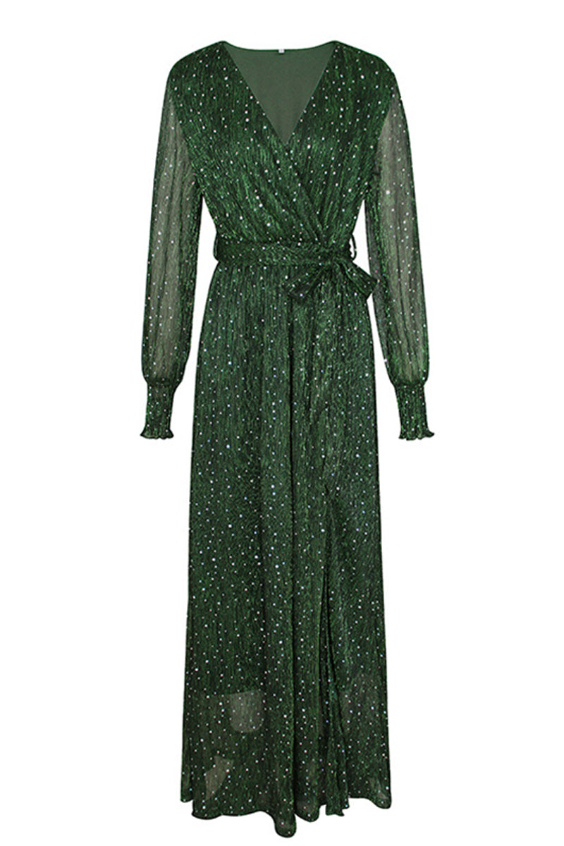 Elegant Formal Solid With Belt V Neck A Line Dresses(5 Colors) - Fashionpara