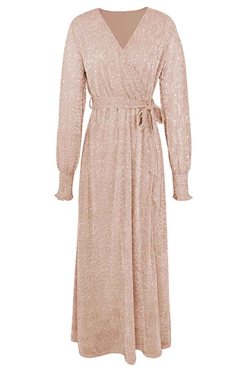 Elegant Formal Solid With Belt V Neck A Line Dresses(5 Colors) - Fashionpara