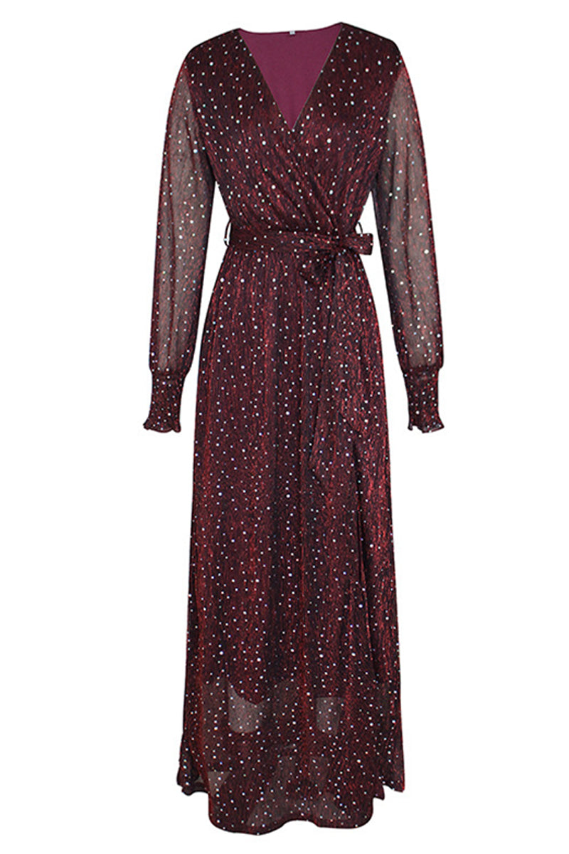 Elegant Formal Solid With Belt V Neck A Line Dresses(5 Colors) - Fashionpara