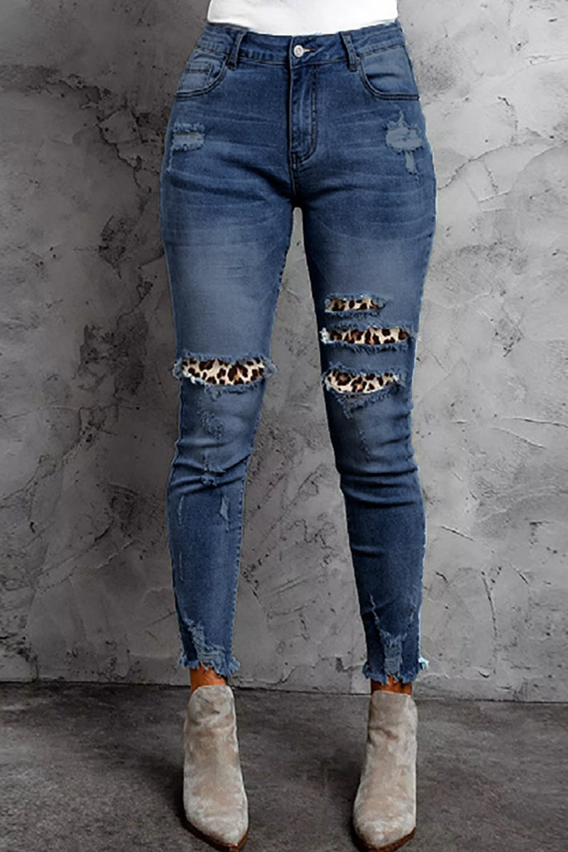 Casual Patchwork Make Old Regular Denim Jeans - Fashionpara