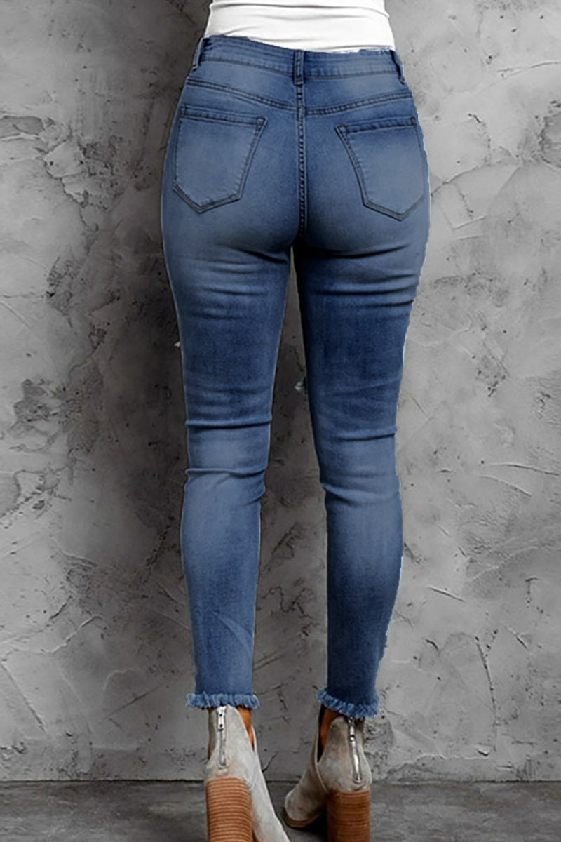 Casual Patchwork Make Old Regular Denim Jeans - Fashionpara