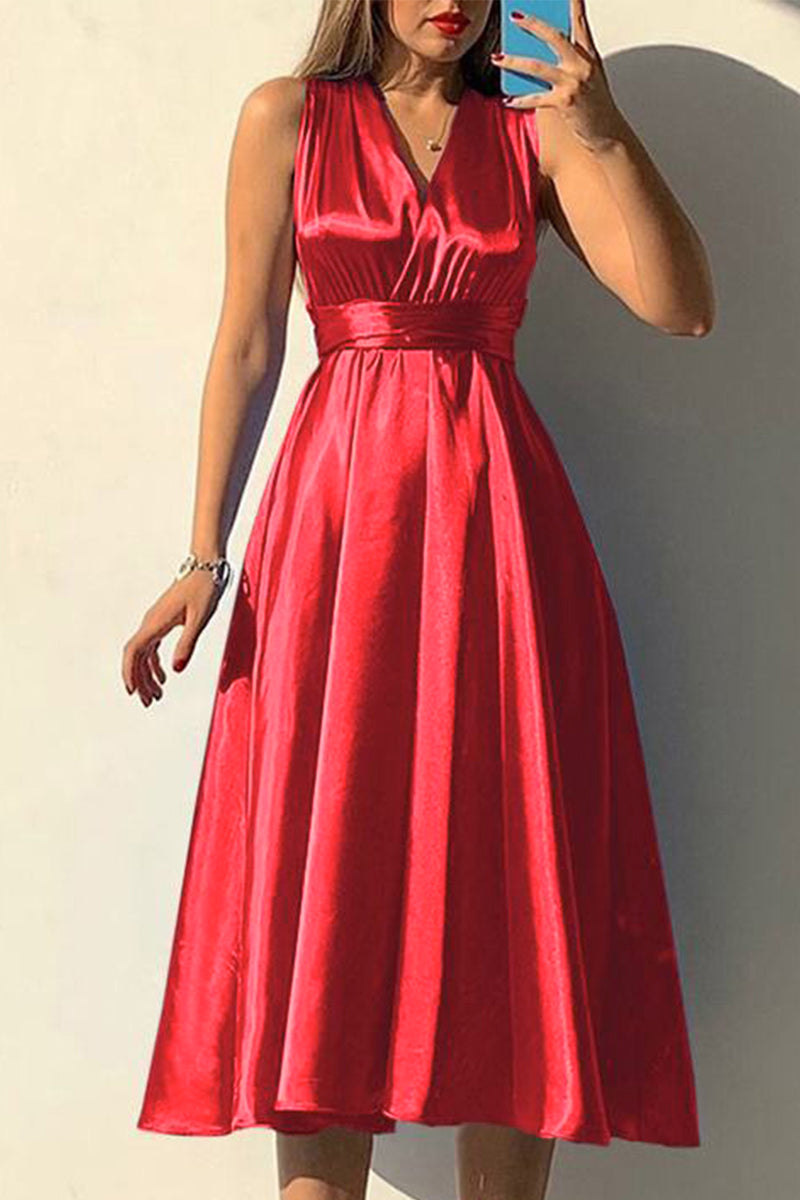 Sexy Elegant Solid Frenulum Solid Color V Neck Princess Dresses(3 Colors) - Fashionpara