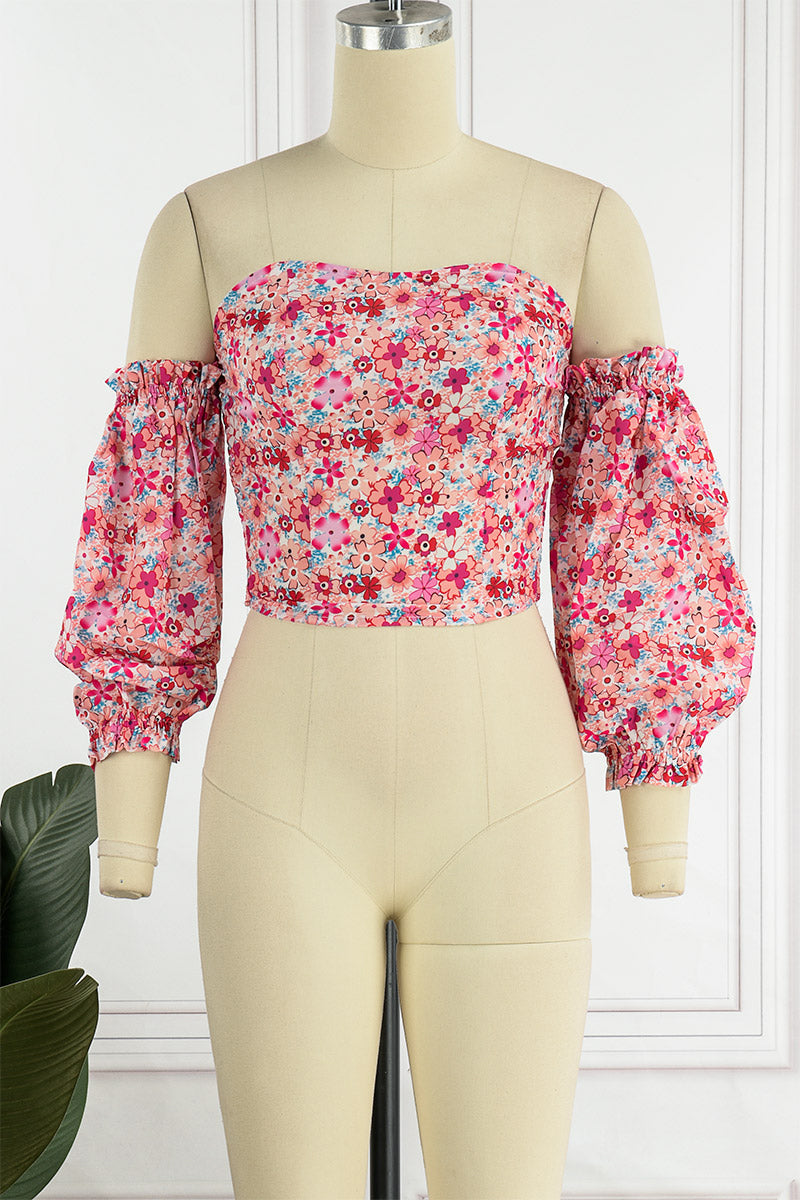 Sweet Elegant Print Printing Off the Shoulder Tops(8 Colors) - Fashionpara