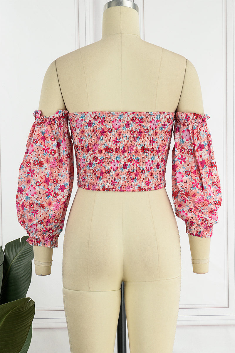 Sweet Elegant Print Printing Off the Shoulder Tops(8 Colors) - Fashionpara
