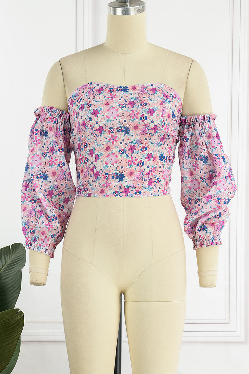 Sweet Elegant Print Printing Off the Shoulder Tops(8 Colors) - Fashionpara