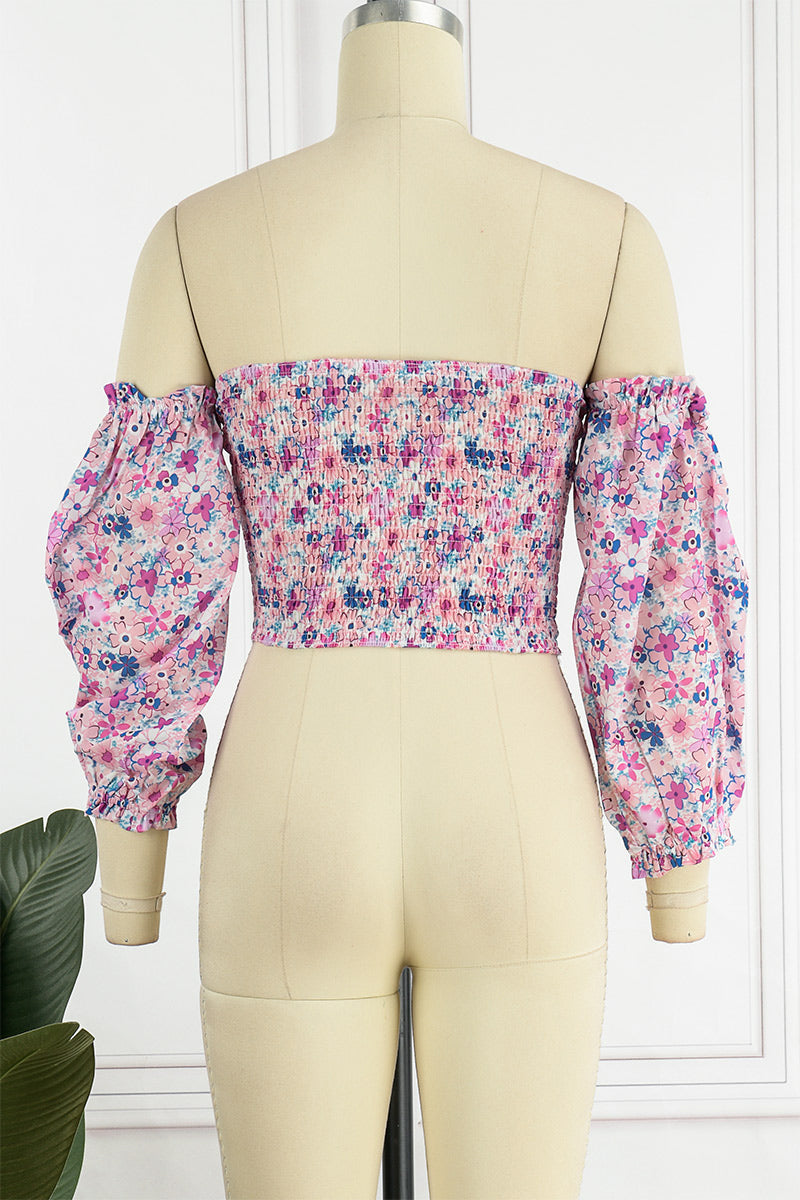 Sweet Elegant Print Printing Off the Shoulder Tops(8 Colors)