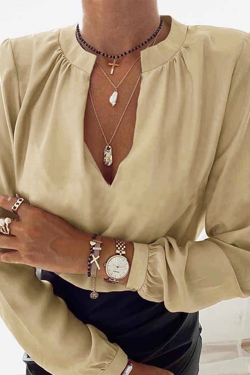 Fashion British Style Solid V Neck Tops(3 colors) - Fashionpara